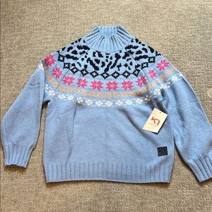 Kari Traa Blue Sweater with Pink and Gold Accents